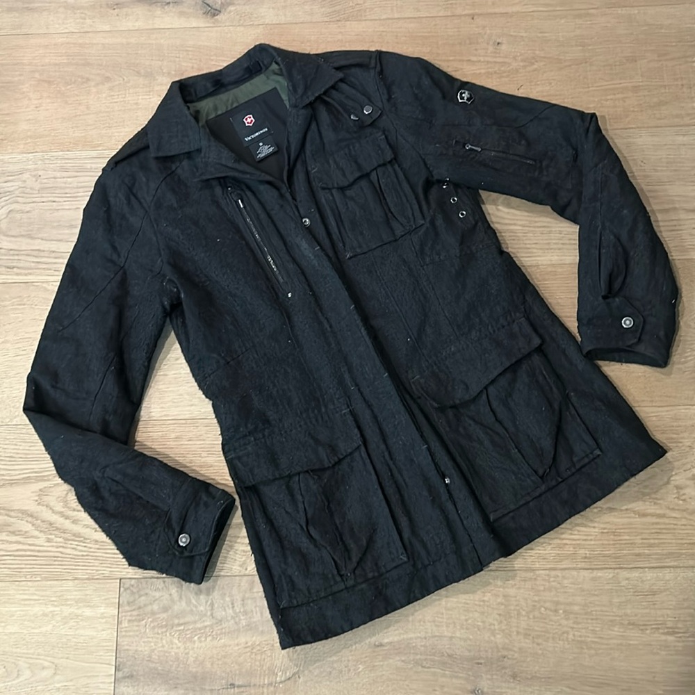 Victorinox vintage military style black wool jacket.